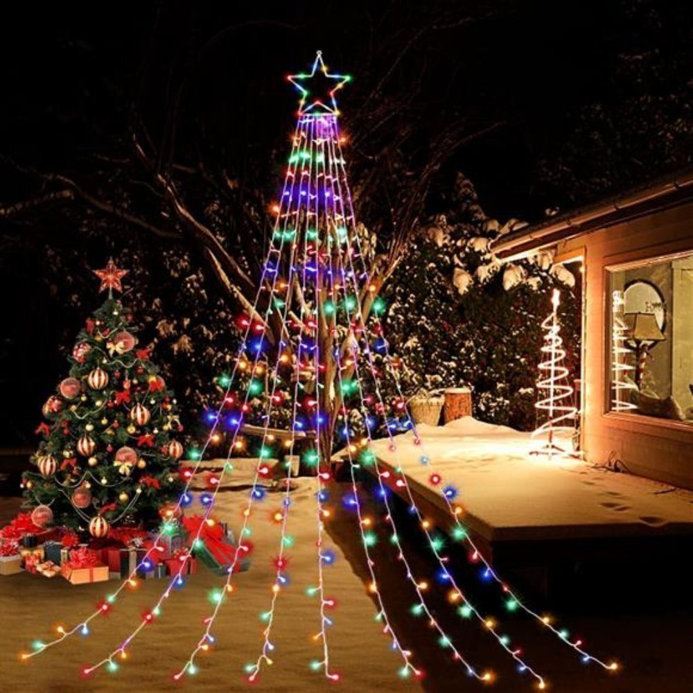 Christmas Decorations Star String Lights, 3 Waterfall Tree Lights Multicolor)